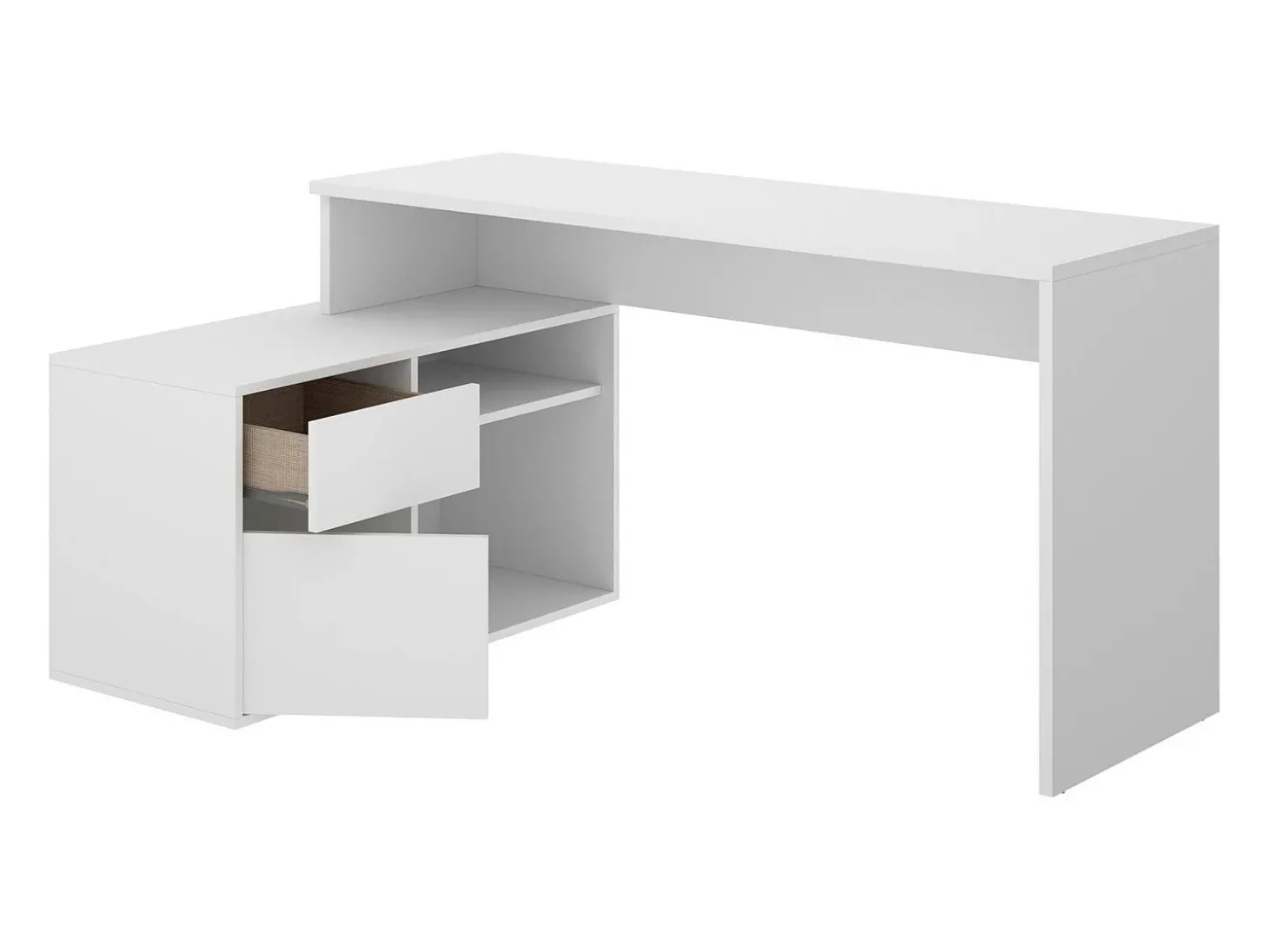 Secretária Gardena, Secretária multiposições para escritório ou quarto, Mesa de estudo multiusos de canto, 139x92h75 cm, Branco