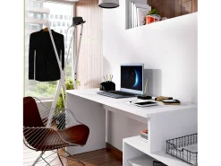 Secretária Gardena, Secretária multiposições para escritório ou quarto, Mesa de estudo multiusos de canto, 139x92h75 cm, Branco