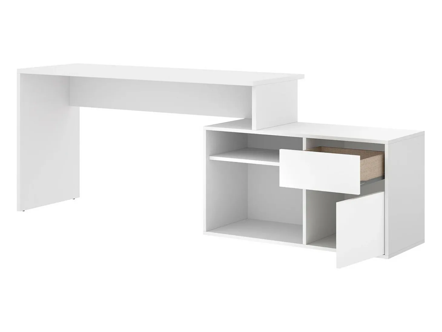 Secretária Gardena, Secretária multiposições para escritório ou quarto, Mesa de estudo multiusos de canto, 139x92h75 cm, Branco
