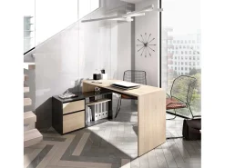 Secretária Gardena, Secretária multiposições para escritório ou quarto, Mesa de estudo multiusos de canto, 139x92h75 cm, Carvalho e Antracite