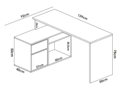 Secretária Gardena, Secretária multiposições para escritório ou quarto, Mesa de estudo multiusos de canto, 139x92h75 cm, Carvalho e Antracite