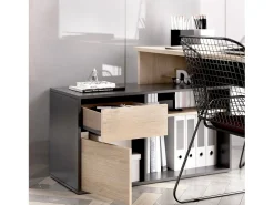 Secretária Gardena, Secretária multiposições para escritório ou quarto, Mesa de estudo multiusos de canto, 139x92h75 cm, Carvalho e Antracite