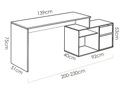 Secretária Gardena, Secretária multiposições para escritório ou quarto, Mesa de estudo multiusos de canto, 139x92h75 cm, Carvalho e Antracite