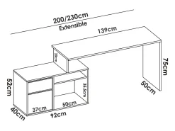 Secretária Gardena, Secretária multiposições para escritório ou quarto, Mesa de estudo multiusos de canto, 139x92h75 cm, Carvalho e Antracite