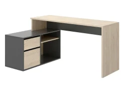 Secretária Gardena, Secretária multiposições para escritório ou quarto, Mesa de estudo multiusos de canto, 139x92h75 cm, Carvalho e Antracite