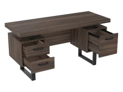 Secretária individual - 135 x 54 x 76 cm - com 3 gavetas silenciosas - à prova de respingos - MDF + Metal - marrom