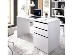 Secretária Lagoni, Secretária multiuso para escritório ou quarto, Mesa de estudo linear com 2 gavetas e 1 porta, 139x60h75 cm, Branco