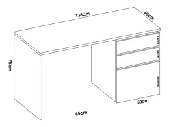 Secretária Lagoni, Secretária multiuso para escritório ou quarto, Mesa de estudo linear com 2 gavetas e 1 porta, 139x60h75 cm, Branco
