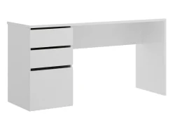 Secretária Lagoni, Secretária multiuso para escritório ou quarto, Mesa de estudo linear com 2 gavetas e 1 porta, 139x60h75 cm, Branco