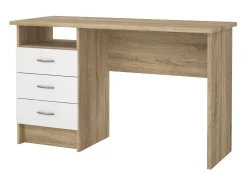 Secretária linear com três gavetas, cor carvalho branco, medidas 120 x 72 x 48 cm