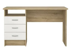 Secretária linear com três gavetas, cor carvalho branco, medidas 120 x 72 x 48 cm