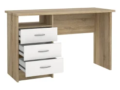 Secretária linear com três gavetas, cor carvalho branco, medidas 120 x 72 x 48 cm