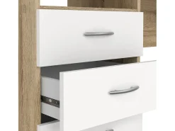 Secretária linear com três gavetas, cor carvalho branco, medidas 120 x 72 x 48 cm