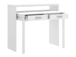 Secretária Losetta, Secretária multiposições com tampo extraível, Consola de estudo linear com 2 gavetas, 99x70h88 cm, Branco
