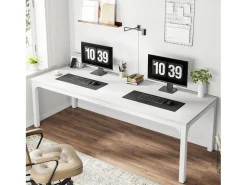 Secretária para Computador, 200 x 70 x 75 cm, Secretária para Estudantes e Trabalhadores, Secretária Dupla Secretária Longa para Computador Secretária para Estudo Escritório, Branca