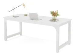 Secretária para portátil, secretária, secretária de estudo para teletrabalho, estação de trabalho para escritório, quarto, fácil de montar (branca, 180 x 80 x 75 cm)