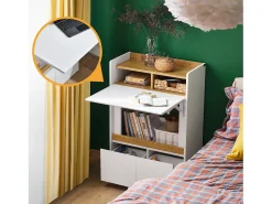Secretária rebatível multifuncional SoBuy com prateleiras Branco-Natural 63x67x93 cm FWT109-WN