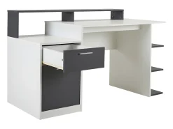 Secretária ZACHARIE - 1 gaveta e 1 porta - Branco e cinza