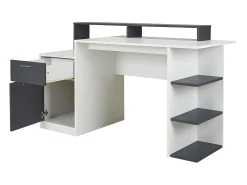 Secretária ZACHARIE - 1 gaveta e 1 porta - Branco e cinza