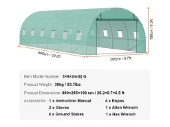 Serra Túnel SucceBuy 890x295x198 cm, Quadro em Aço Galvanizado, Cobertura em PE, Verde