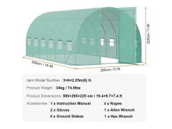 Serra Túnel SucceBuy 590x295x225 cm, Serra para Jardineiro Exterior, Quadro em Aço Galvanizado, Verde