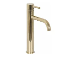Set Lavatório De Apoio Rea Sofia White + Torneira Alta Lungo Gold High + Rolha Universal Gold