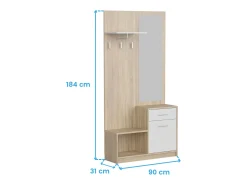 Sett Móveis de Corredor Espelho 1 Gaveta 1 Porta Prateleira Oca Carvalho Branco 90 cm