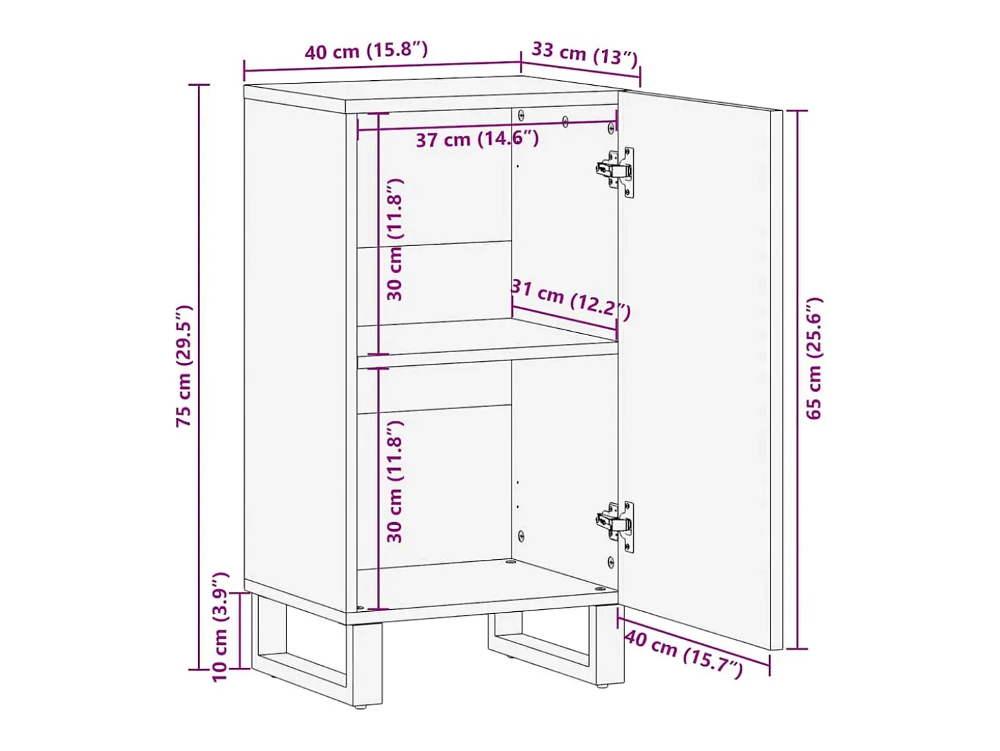 Sideboard Castanho 40 x 33 x 75 cm Madeira de mangueira maciça