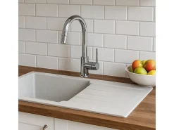 Sierra Pia com 1 cuba grande e escorredor em resina branco Essebagno