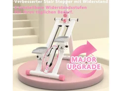 Simulador de escadas com 3 níveis de resistência ajustável - Branco e rosa