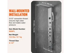 Sistema de painel de duche em aço inoxidável com 6 modos, sistema de torre de painel de duche SucceBuy, LED Hydropower