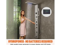 Sistema de painel de duche em aço inoxidável com 6 modos, sistema de torre de painel de duche SucceBuy, LED Hydropower
