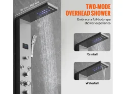 Sistema de painel de duche em aço inoxidável com 6 modos, sistema de torre de painel de duche SucceBuy, LED Hydropower