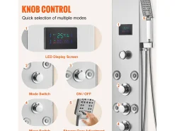 Sistema de painel de duche em aço inoxidável com 6 modos, sistema de torre de painel de duche SucceBuy, LED Hydropower