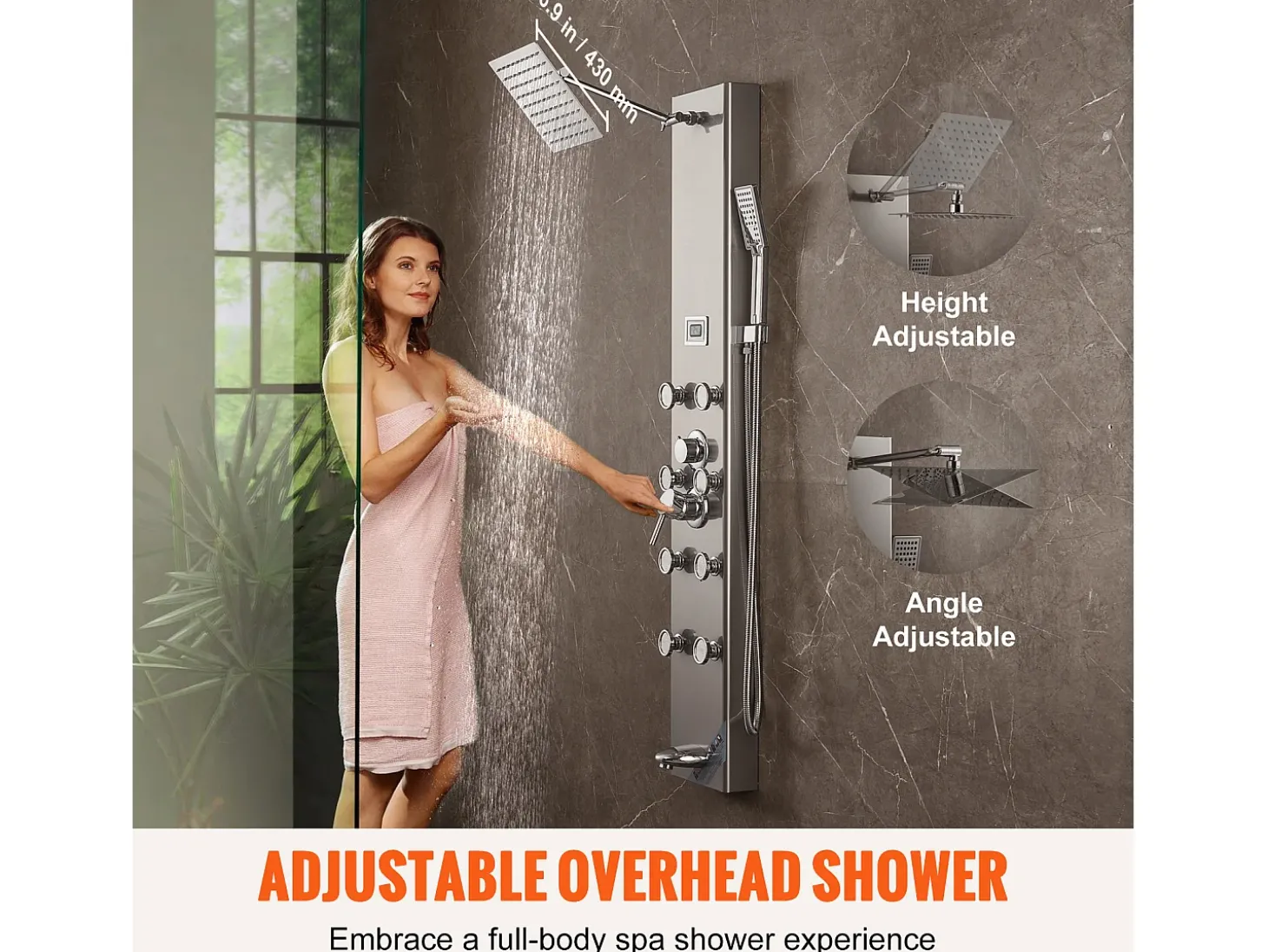 Sistema de Torre de Painel de Duche SucceBuy, 6 Modos, Exibição Digital, Aço Inoxidável, Efeito de Chuva