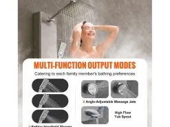 Sistema de Torre de Painel de Duche SucceBuy, 6 Modos, Exibição Digital, Aço Inoxidável, Efeito de Chuva
