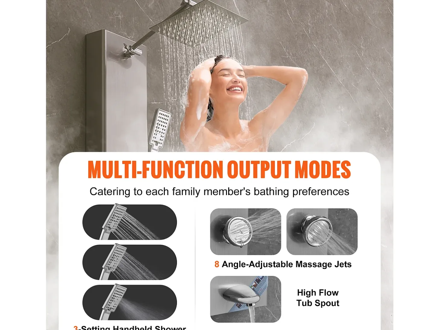 Sistema de Torre de Painel de Duche SucceBuy, 6 Modos, Exibição Digital, Aço Inoxidável, Efeito de Chuva