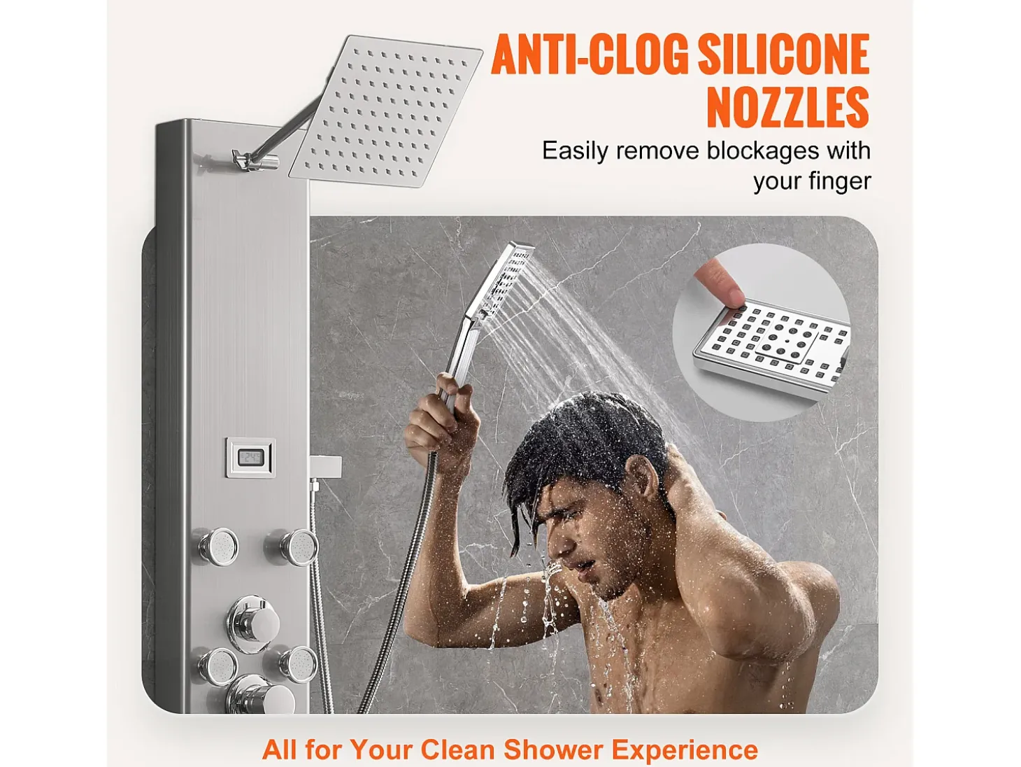 Sistema de Torre de Painel de Duche SucceBuy, 6 Modos, Exibição Digital, Aço Inoxidável, Efeito de Chuva