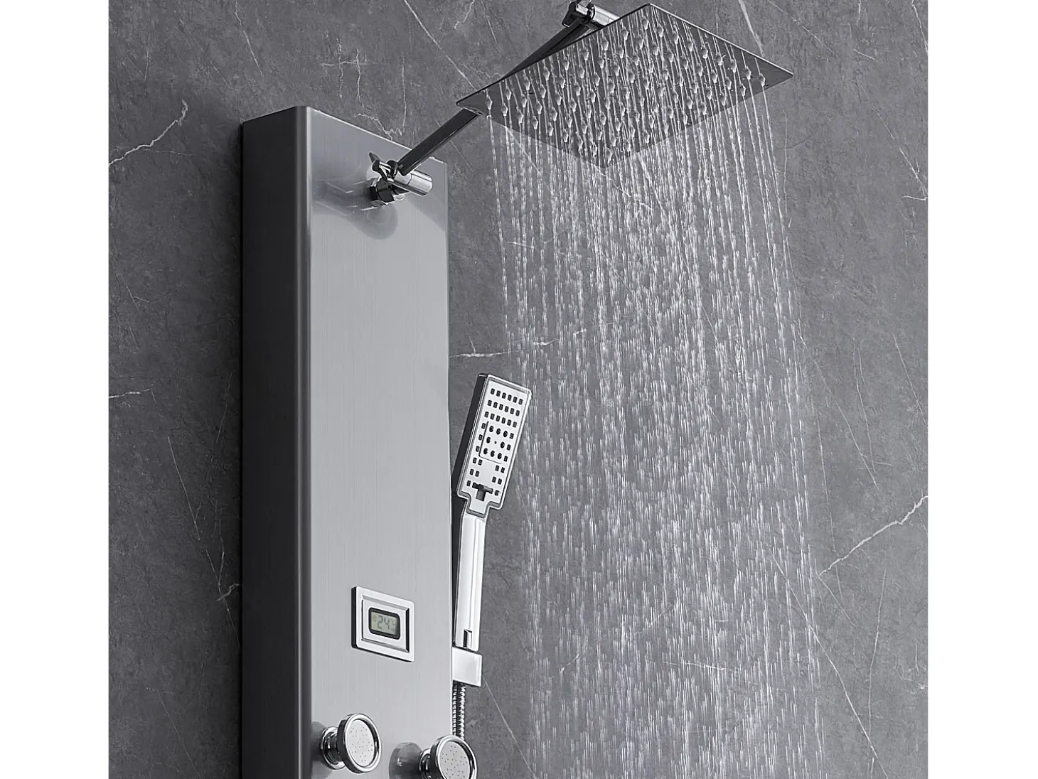 Sistema de Torre de Painel de Duche SucceBuy, 6 Modos, Exibição Digital, Aço Inoxidável, Efeito de Chuva