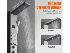 Sistema de Torre de Painel de Duche SucceBuy, Conjunto de Duche Aço Inoxidável, com 6 Modos, Tela LED