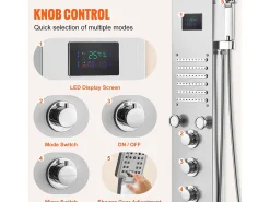 Sistema de Torre de Painel de Duche SucceBuy, Conjunto de Duche Aço Inoxidável, com 6 Modos, Tela LED