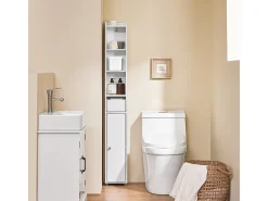 SoBuy Armário Alto para Casa de Banho com Porta e Gaveta, Economizador de Espaço
