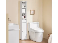 SoBuy Armário Alto para Casa de Banho com Porta e Gaveta, Economizador de Espaço