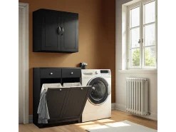 SoBuy Armário de Banheiro com Cesto e 2 Gavetas, Preto