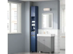 SoBuy Armário de Banho Alto Estreito à Prova d'Água com Prateleiras Ajustáveis Azul