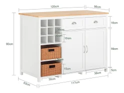 SoBuy armário de cozinha, carrinho de cozinha, carrinho de cozinha com rodas KNL05-W