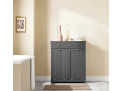 SoBuy Armário de Lavandaria 3 Portas com Pés Ajustáveis Cinza 78x38x90cm