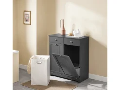 SoBuy Armário de Lavandaria 3 Portas com Pés Ajustáveis Cinza 78x38x90cm