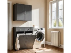 SoBuy Armário de Lavandaria 3 Portas com Pés Ajustáveis Cinza 78x38x90cm