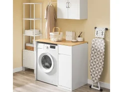 SoBuy Armário para Máquina de Lavar com Cesto e Gaveta, Poupa-Espaço, Branco